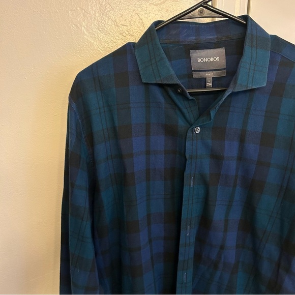 Bonobos Unbutton Down Slim Shirt Blue Plaid Size Large 100% Cotton Casual - Picture 5 of 9